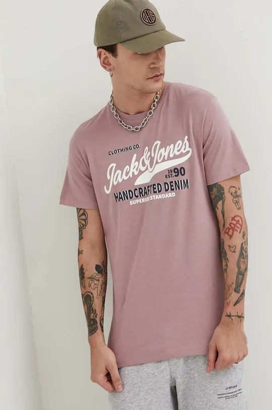 ροζ Βαμβακερό μπλουζάκι Jack & Jones JJSTAR