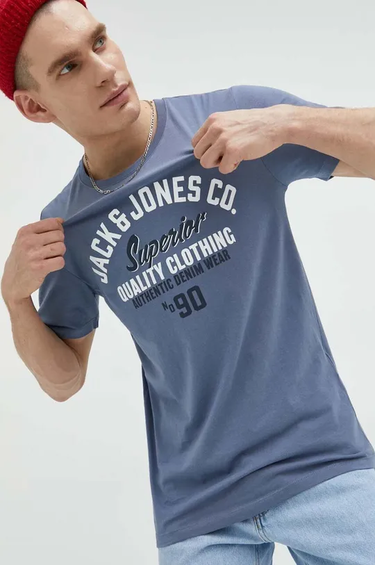 μπλε Βαμβακερό μπλουζάκι Jack & Jones JJSTAR Ανδρικά