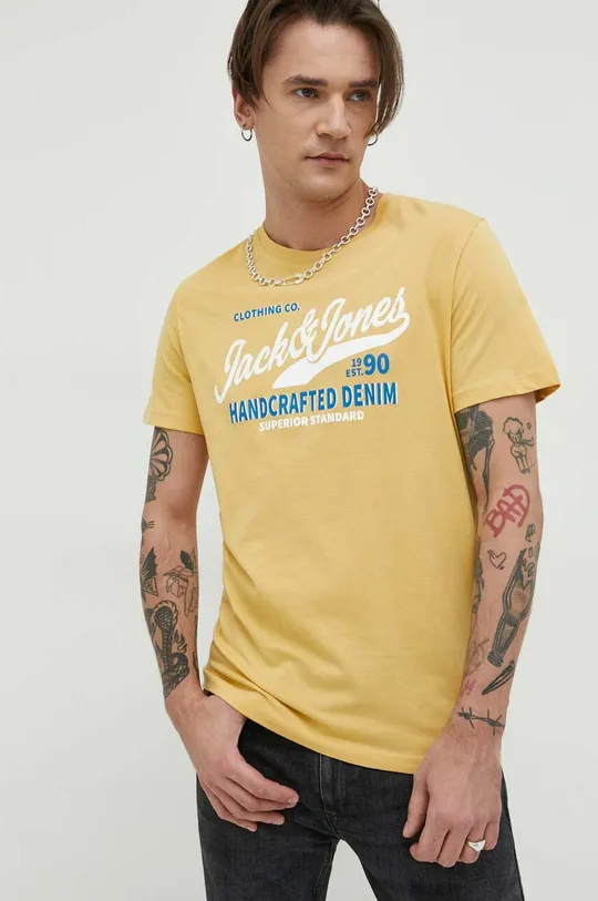 κίτρινο Βαμβακερό μπλουζάκι Jack & Jones JJSTAR Ανδρικά