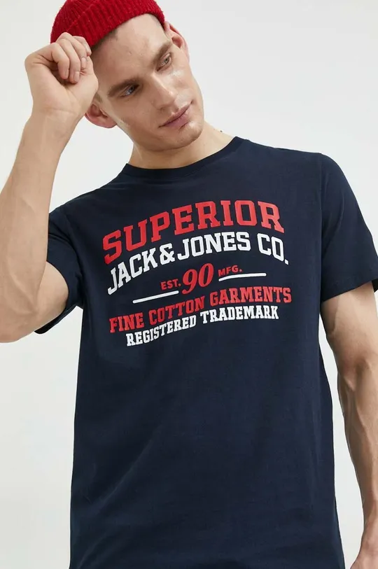 σκούρο μπλε Βαμβακερό μπλουζάκι Jack & Jones JJSTAR Ανδρικά