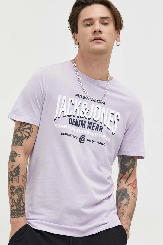 μωβ Βαμβακερό μπλουζάκι Jack & Jones JJSTAR Ανδρικά