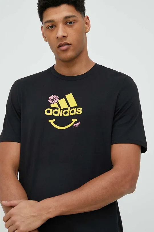 μαύρο Βαμβακερό μπλουζάκι adidas Ανδρικά