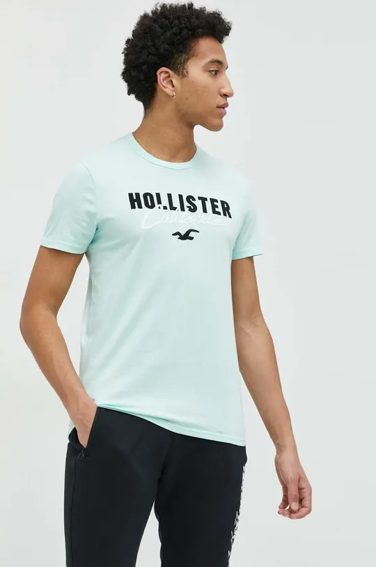 τιρκουάζ Βαμβακερό μπλουζάκι Hollister Co. Ανδρικά