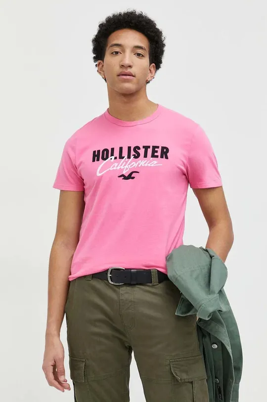 ροζ Βαμβακερό μπλουζάκι Hollister Co.