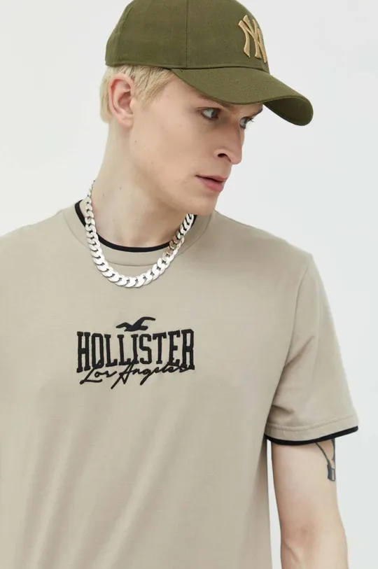 μπεζ Βαμβακερό μπλουζάκι Hollister Co. Ανδρικά