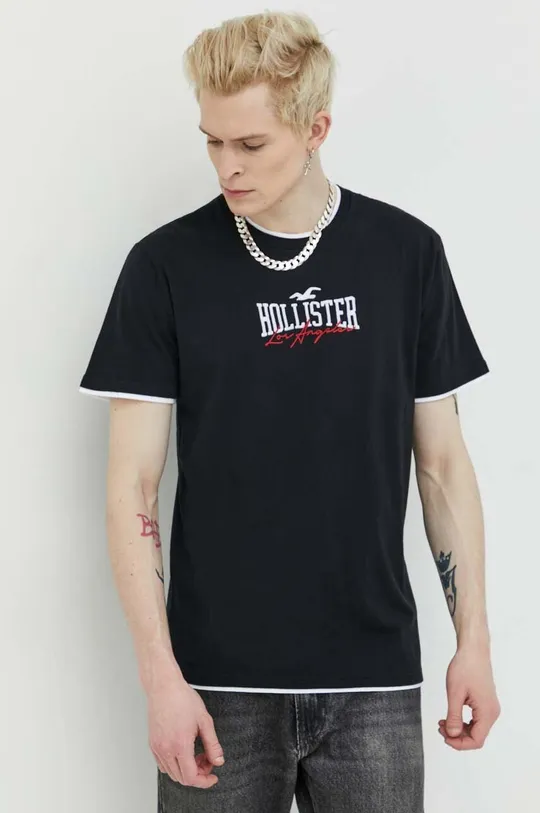 μαύρο Βαμβακερό μπλουζάκι Hollister Co. Ανδρικά