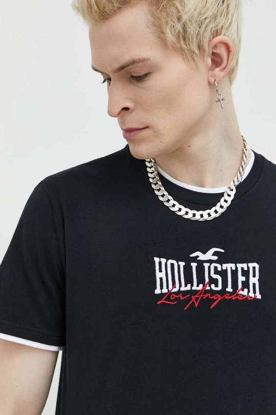 μαύρο Βαμβακερό μπλουζάκι Hollister Co.