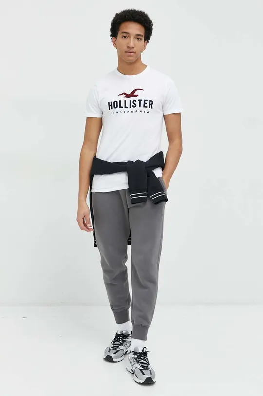 Βαμβακερό μπλουζάκι Hollister Co. λευκό