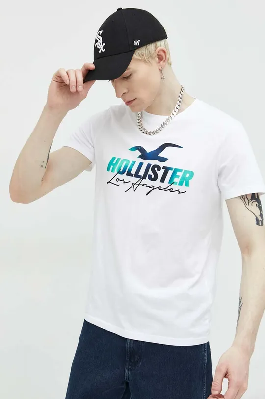 Βαμβακερό μπλουζάκι Hollister Co. λευκό