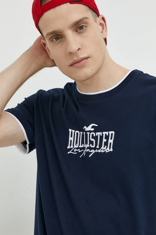 σκούρο μπλε Βαμβακερό μπλουζάκι Hollister Co.