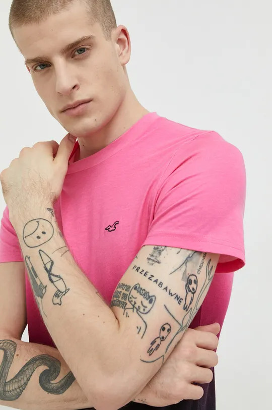 różowy Hollister Co. t-shirt bawełniany