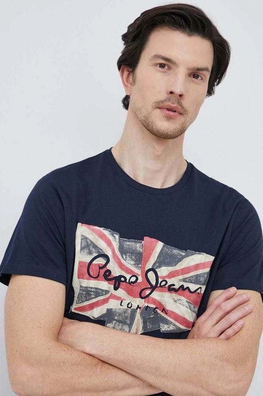 granatowy Pepe Jeans t-shirt bawełniany Flag Logo