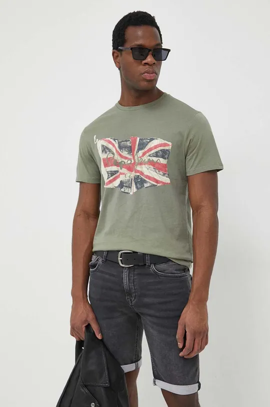 zielony Pepe Jeans t-shirt bawełniany Flag Logo