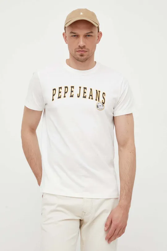 λευκό Βαμβακερό μπλουζάκι Pepe Jeans Ronell Ανδρικά