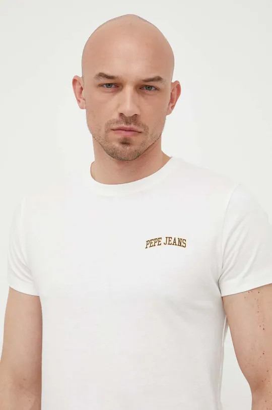 λευκό Βαμβακερό μπλουζάκι Pepe Jeans Ronson Ανδρικά