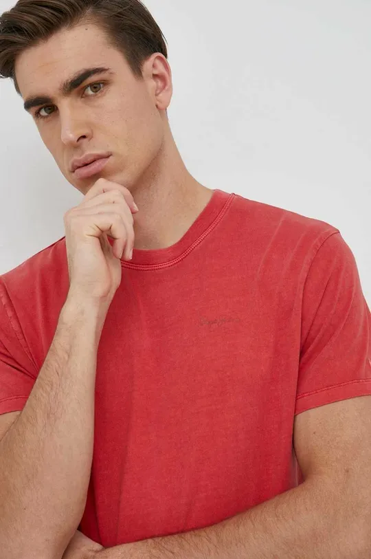 κόκκινο Βαμβακερό μπλουζάκι Pepe Jeans Jacko Ανδρικά