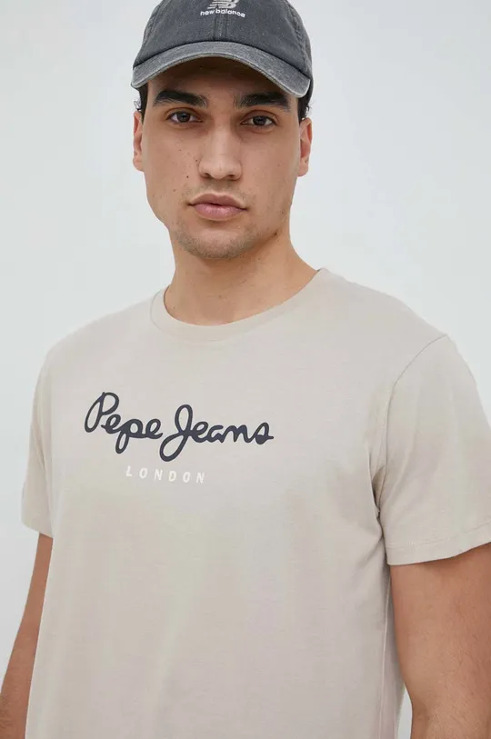 μπεζ Βαμβακερό μπλουζάκι Pepe Jeans Eggo