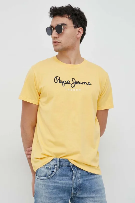κίτρινο Βαμβακερό μπλουζάκι Pepe Jeans Eggo Ανδρικά