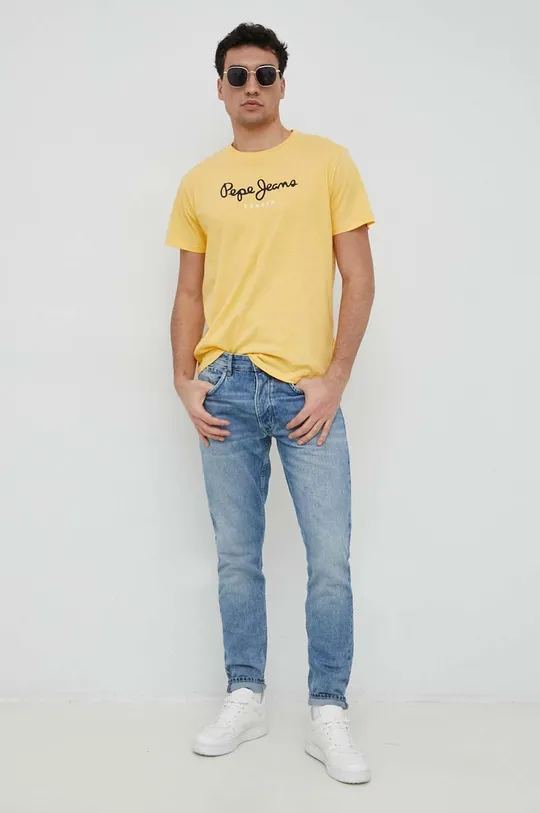 Βαμβακερό μπλουζάκι Pepe Jeans Eggo κίτρινο