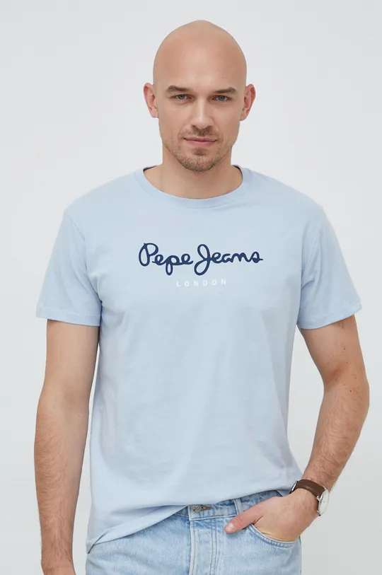 μπλε Βαμβακερό μπλουζάκι Pepe Jeans Eggo Ανδρικά
