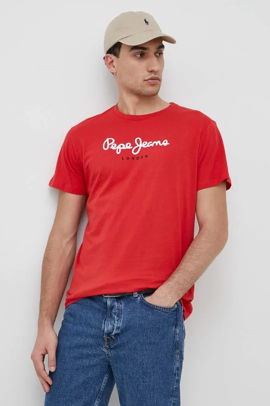 κόκκινο Βαμβακερό μπλουζάκι Pepe Jeans Eggo Ανδρικά