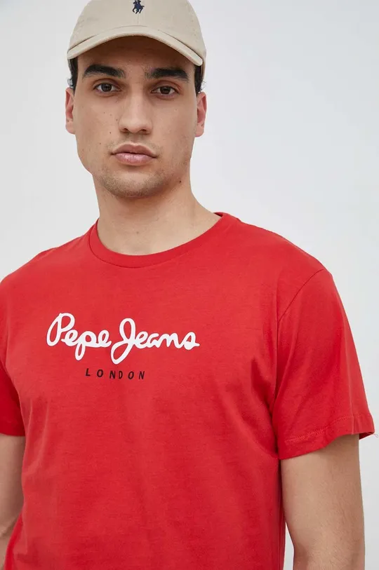 κόκκινο Βαμβακερό μπλουζάκι Pepe Jeans Eggo