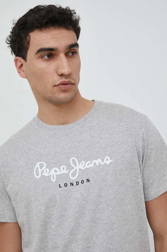 γκρί Βαμβακερό μπλουζάκι Pepe Jeans Eggo
