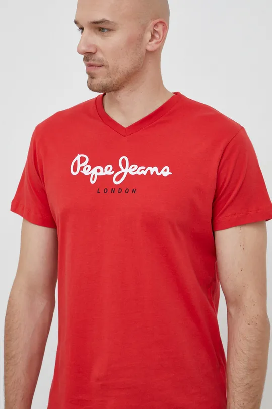 κόκκινο Βαμβακερό μπλουζάκι Pepe Jeans Eggo