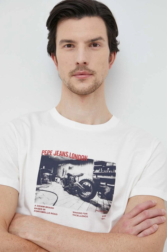 beżowy Pepe Jeans t-shirt bawełniany Rahmon Męski