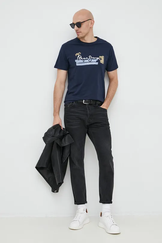 Βαμβακερό μπλουζάκι Pepe Jeans Rafa σκούρο μπλε