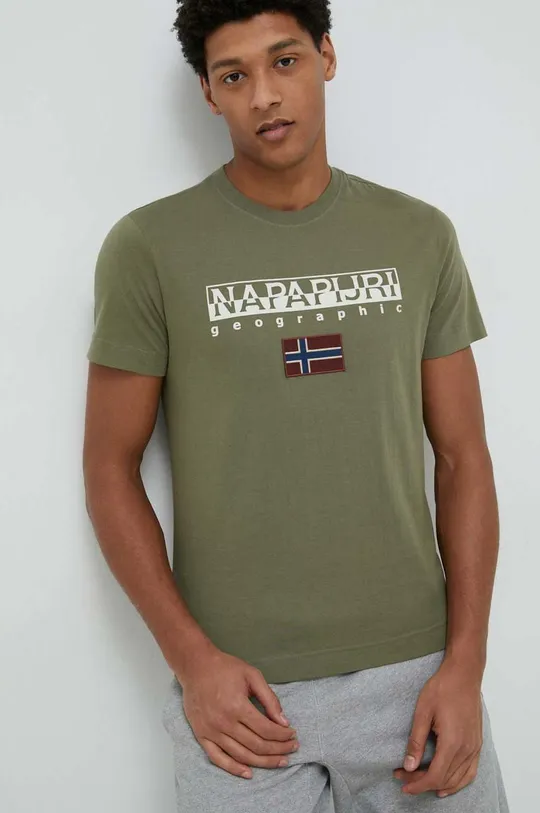 πράσινο Βαμβακερό μπλουζάκι Napapijri Ανδρικά