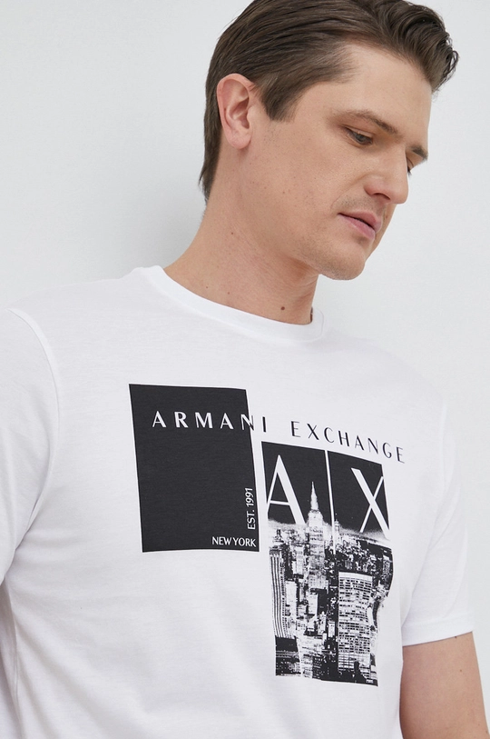 biela Bavlnené tričko Armani Exchange