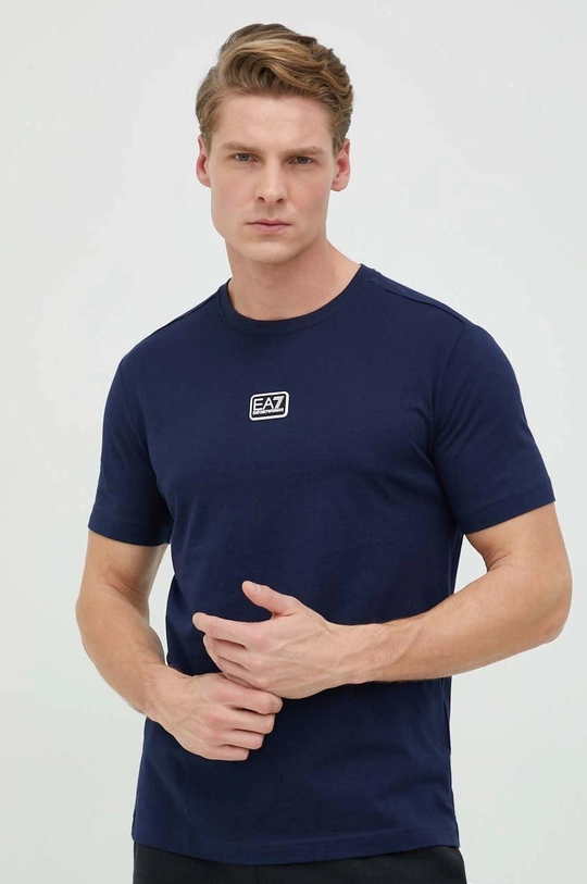 granatowy EA7 Emporio Armani t-shirt bawełniany Męski