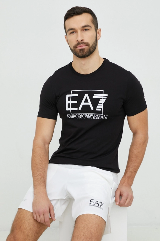 czarny EA7 Emporio Armani t-shirt bawełniany Męski