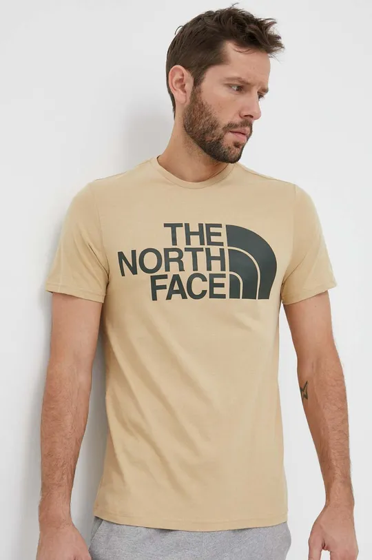 μπεζ Βαμβακερό μπλουζάκι The North Face Ανδρικά