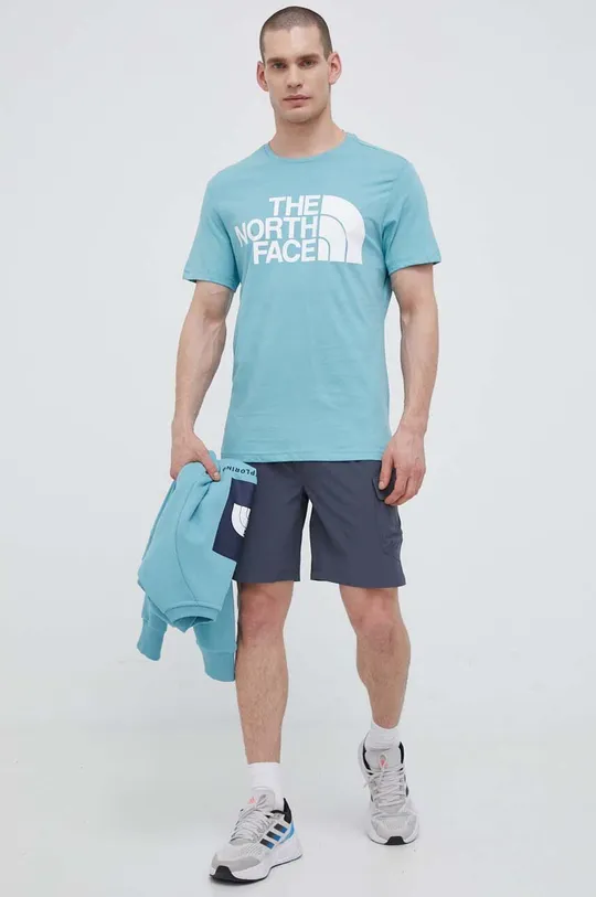 Βαμβακερό μπλουζάκι The North Face μπλε