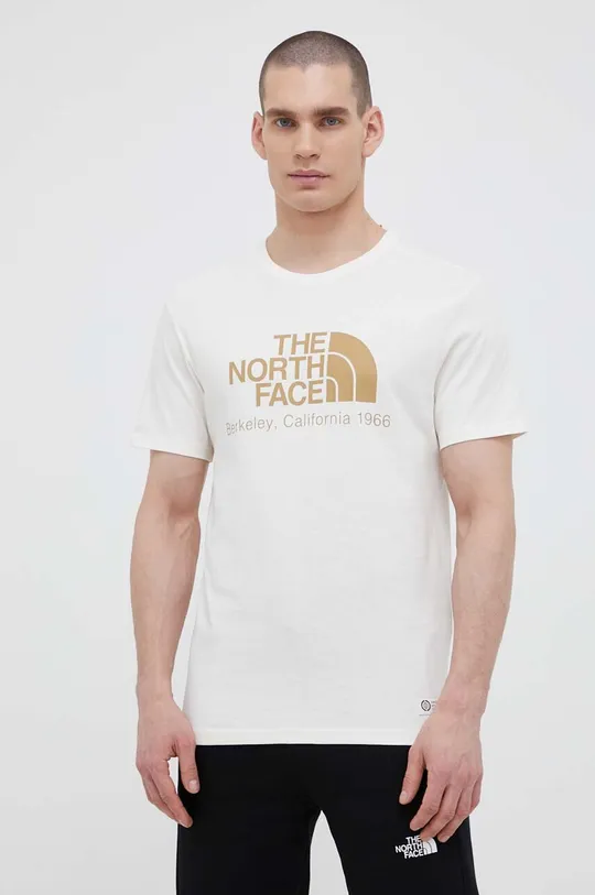μπεζ Βαμβακερό μπλουζάκι The North Face Ανδρικά