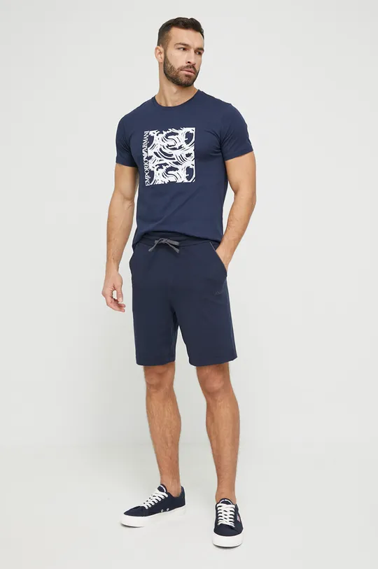 Бавовняна футболка Emporio Armani Underwear темно-синій