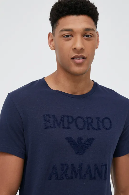 granatowy Emporio Armani Underwear t-shirt plażowy z domieszką lnu