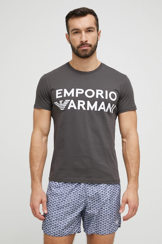 Хлопковая пижамная футболка Emporio Armani Underwear серый