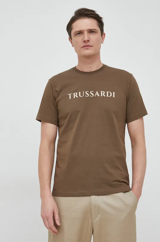 Βαμβακερό μπλουζάκι Trussardi πράσινο