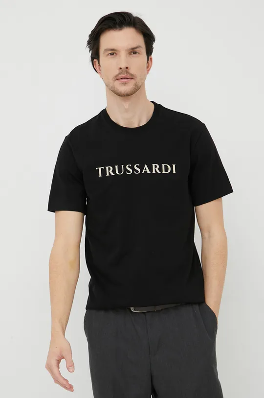 czarny Trussardi t-shirt bawełniany