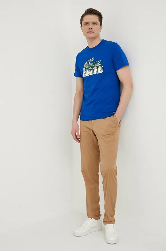 Бавовняна футболка Lacoste блакитний