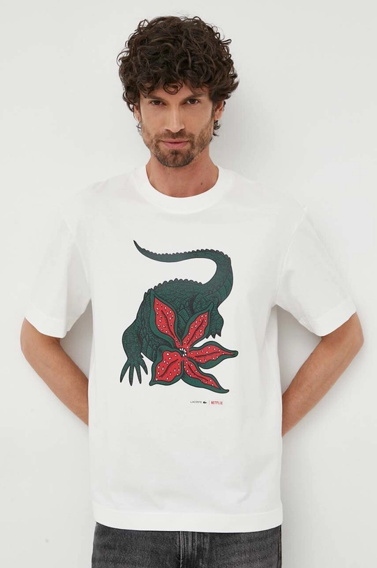 λευκό Βαμβακερό μπλουζάκι Lacoste x Netflix Ανδρικά