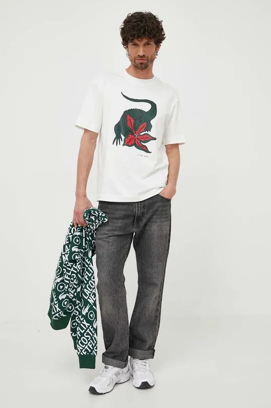 Βαμβακερό μπλουζάκι Lacoste x Netflix λευκό