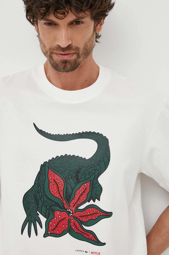 λευκό Βαμβακερό μπλουζάκι Lacoste x Netflix