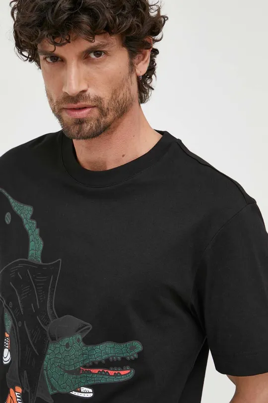 μαύρο Βαμβακερό μπλουζάκι Lacoste x Netflix