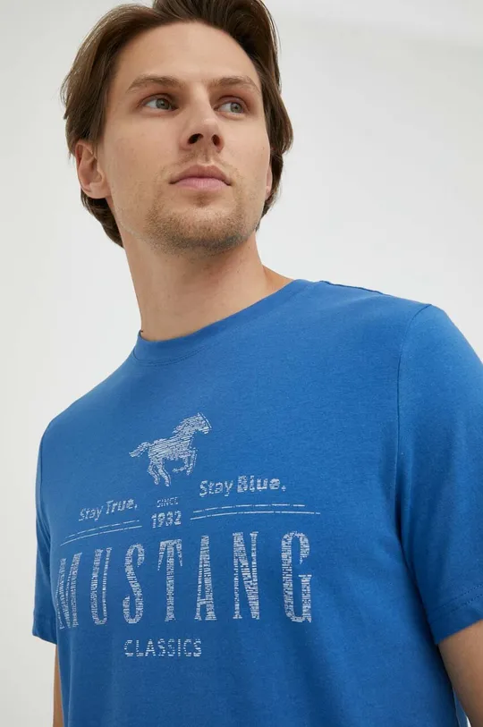 niebieski Mustang t-shirt bawełniany