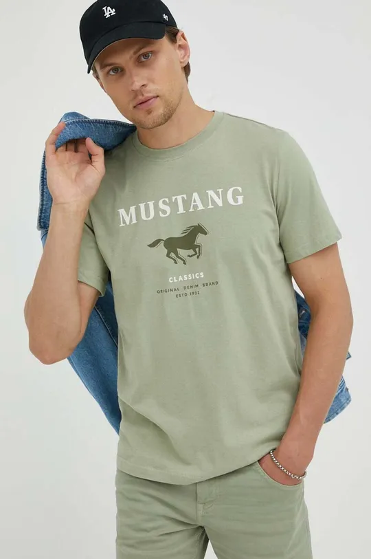 πράσινο Βαμβακερό μπλουζάκι Mustang Ανδρικά