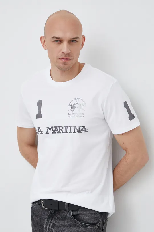 biały La Martina t-shirt bawełniany Męski